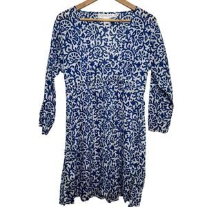 Gretchen Scott Designs Blue White Print Size XL Drawstring Tunic Beach Cover Up